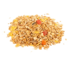 A close up  of delicious healthy muesli with dry bits of pawpaw,
