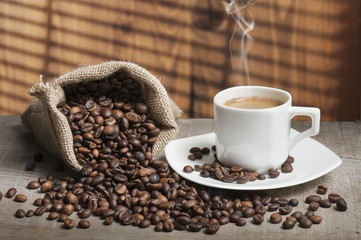 coffee cup with coffee beans