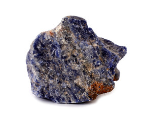 Sodalite blue mineral rock stone on white