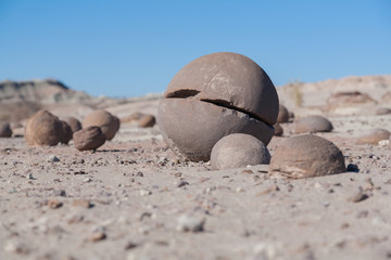 Fototapeta na wymiar Round stones Ischigualasto National Park, San Juan, Argentina