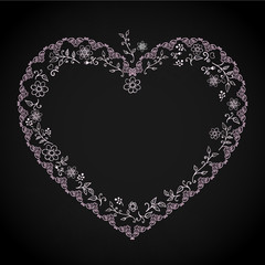 Decorative heart frame on black board, vector eps10