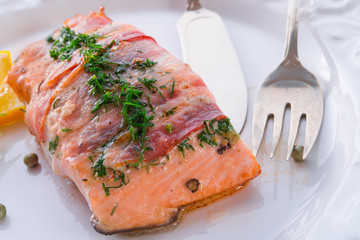 Salmon in the bacon coat