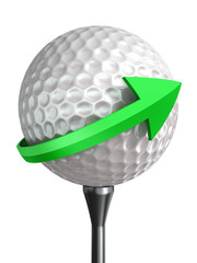 golf ball on tee and green arrow