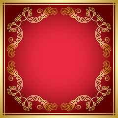 red vector card with golden frame