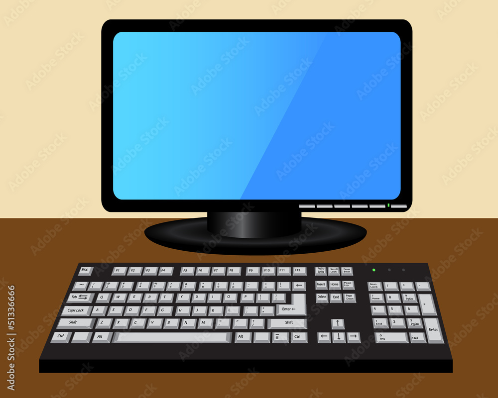Fototapete monitor and keyboard on the table