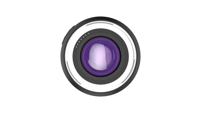 Zoom lens rotates on white background