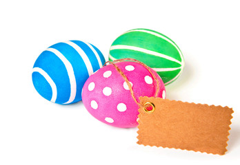 Easter Eggs with empty label over white