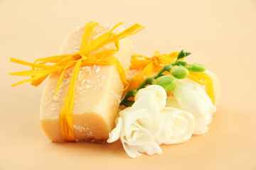 Natural handmade soap, on beige background