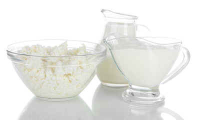 Dairy products isolated on white