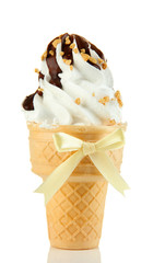 Tasty ice cream with chocolate, isolated on white