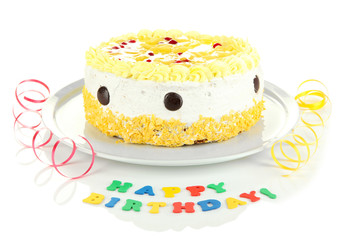 Fototapeta na wymiar Happy birthday cake, isolated on white