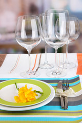 Table setting with glasses for different drinks