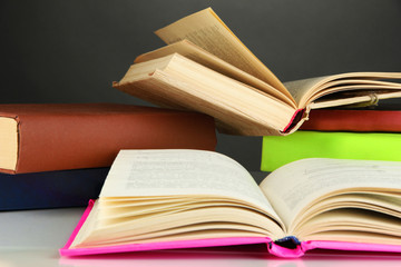 Stack of books on gray background
