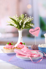 Tableware for tea drinking on bright background