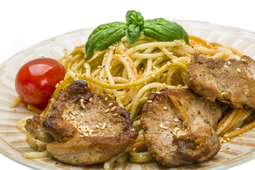 Pork with spaghetti