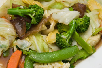 Broccoli salad with carrot and mushrooms
