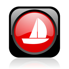 yacht black and red square web glossy icon
