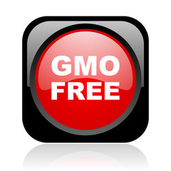 gmo free black and red square web glossy icon