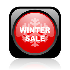 winter sale black and red square web glossy icon