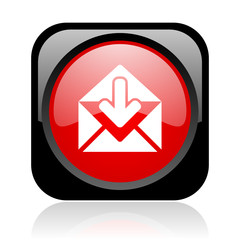mail black and red square web glossy icon