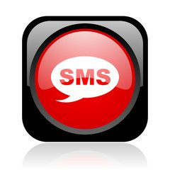 sms black and red square web glossy icon