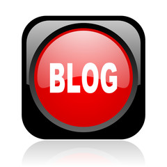 blog black and red square web glossy icon