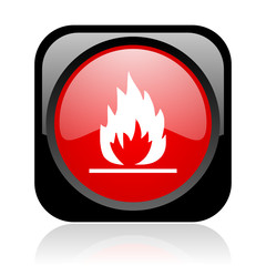 flames black and red square web glossy icon