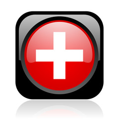 emergency black and red square web glossy icon