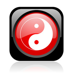 ying yang black and red square web glossy icon