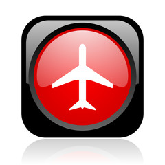 airplane black and red square web glossy icon