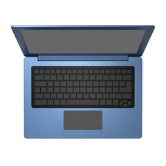 3D model of blue laptop with blank keyboard and simple design