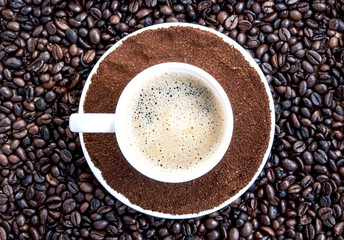 coffee cup and beans