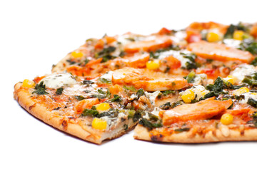 Chicken pizza on a white background