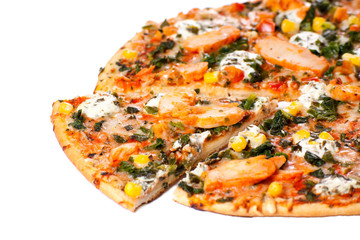 Chicken pizza on a white background