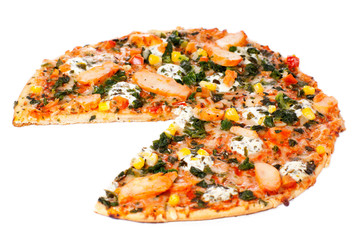 Chicken pizza on a white background