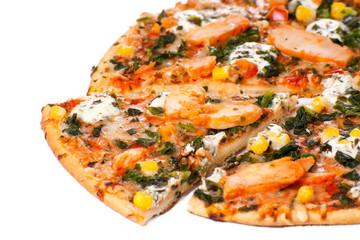Chicken pizza on a white background