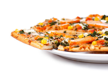 Chicken pizza on a white background