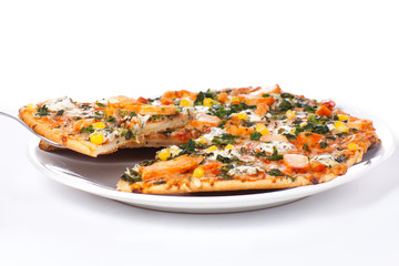 Chicken pizza on a white background