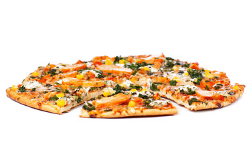 Chicken pizza on a white background
