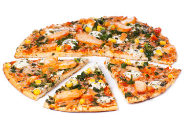 Chicken pizza on a white background