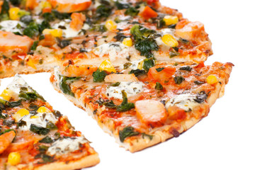 Chicken pizza on a white background