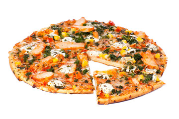 Chicken pizza on a white background