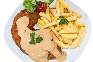 Cutlet with Chips on white