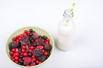 Healthy breakfast with milk and different berries