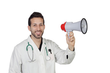 Fototapeta premium Young Male Doctor Holding Megaphone