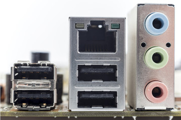 Obraz premium computer motherboard board connectors