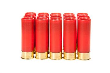 red hunting cartridges on a white background