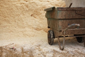 sawdust mountain ready to be used to dry the stables