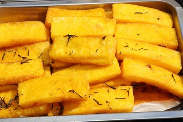 Yellow cream called POLENTA in Italy cooked very tasty grilled