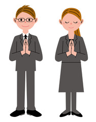 スーツ　合掌　男女